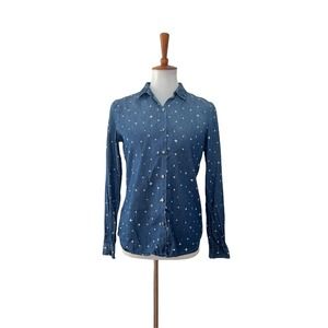 Maison Scotch Collared Star Print Button Up Top Long Sleeve Blue S Small